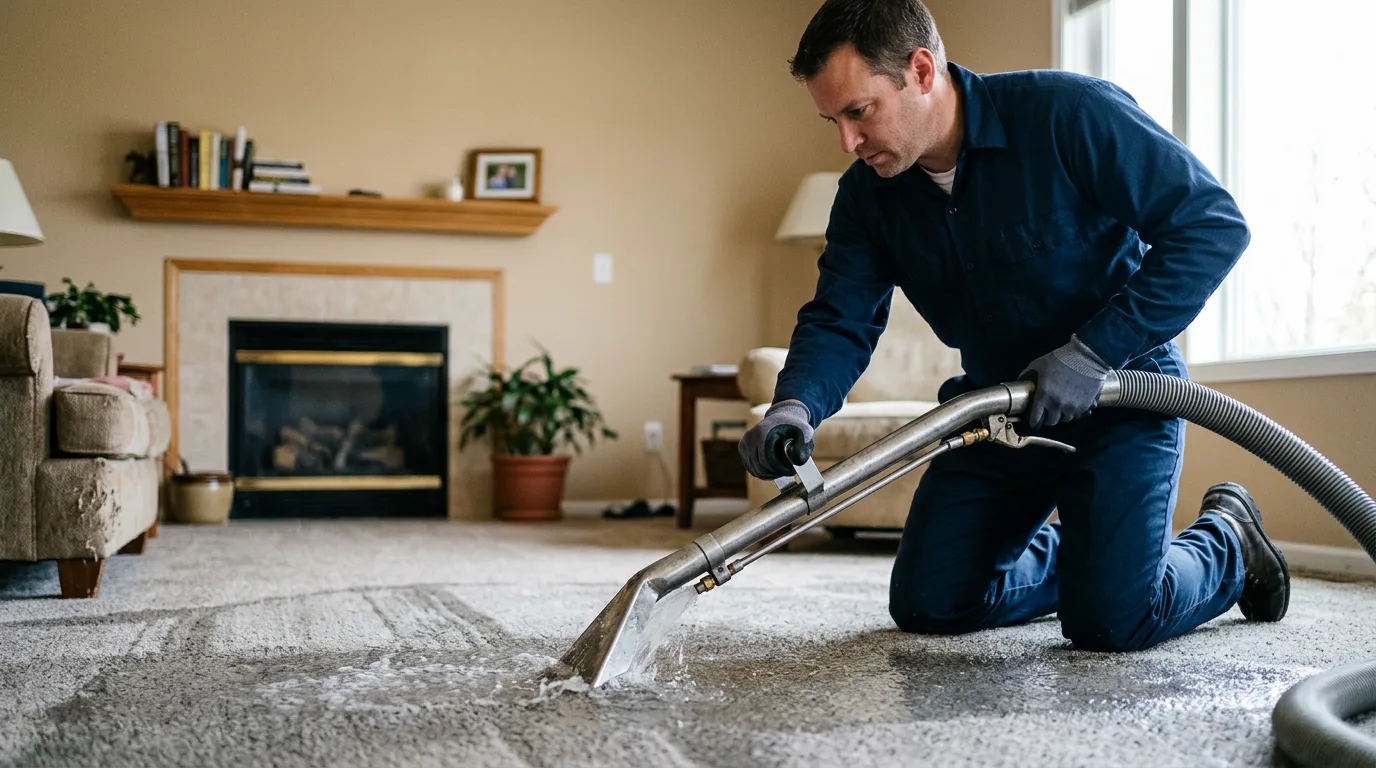 Water damage restoration technician working near South Hadley, MA